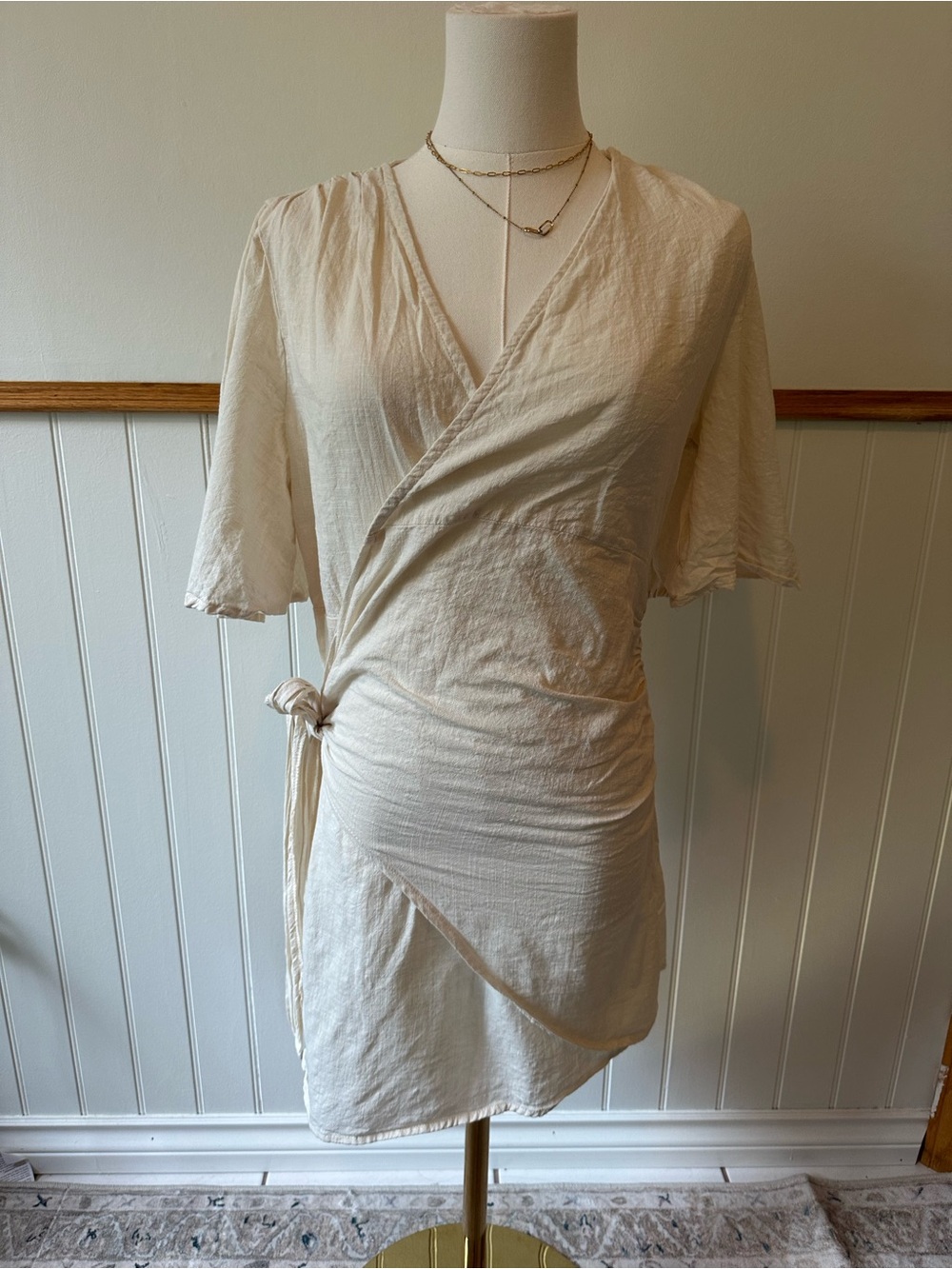 Cream Wrap Mini Dress - Picture 2 of 4